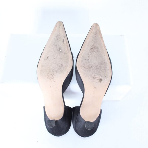 Manolo Blahnik Heels Floran Sz 38 Black Rhinestones Satin Leather Kitten 1.5" - Picture 9 of 13